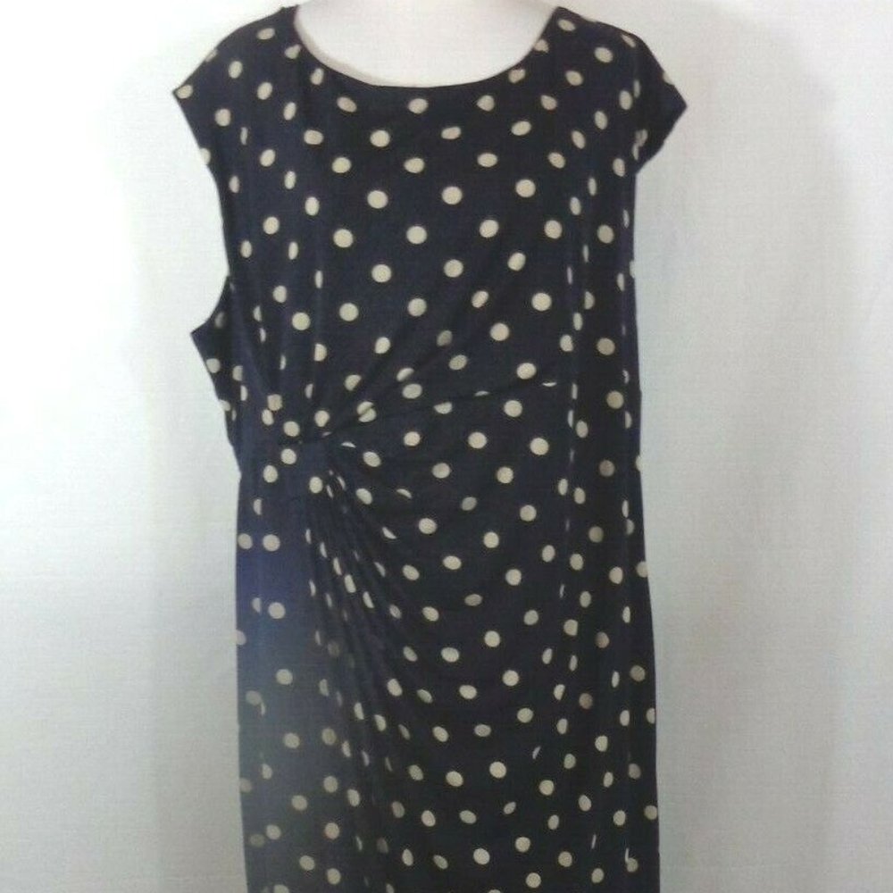 SIGNATURE SADIE WOMENS POLKA DOT DRESS  24W NAVY